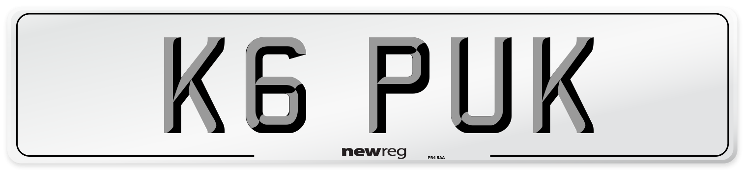 K6 PUK Number Plate from New Reg